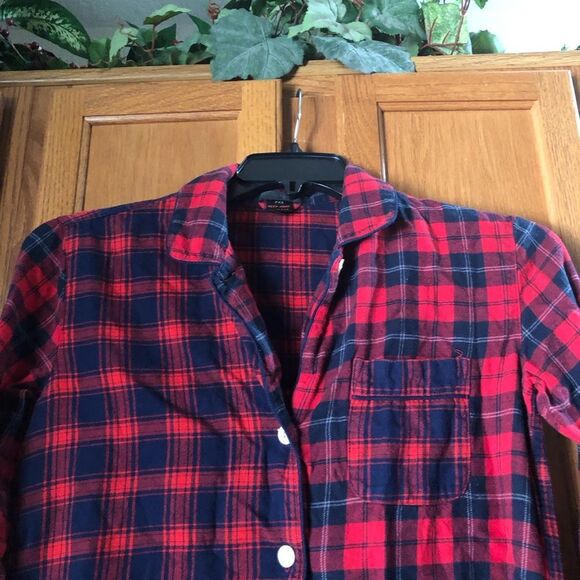 J Crew Collared Mixed Plaid Flannel Button Front Pajama Top - XS - Picture 3 of 11